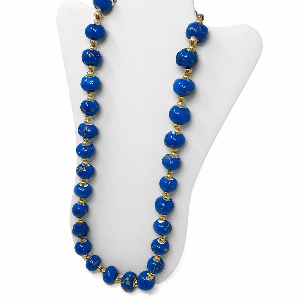 33 Blue Ceramic Prayer Worry Beads Vintage Indian Durga Temple Token Charm Hand